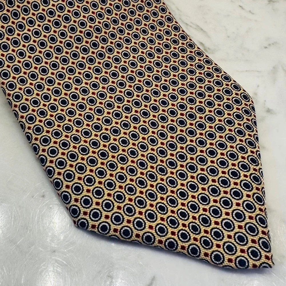 Polo University Ralph Lauren Silk Tie Yellow Hand Finished Medallion USA Vintage
